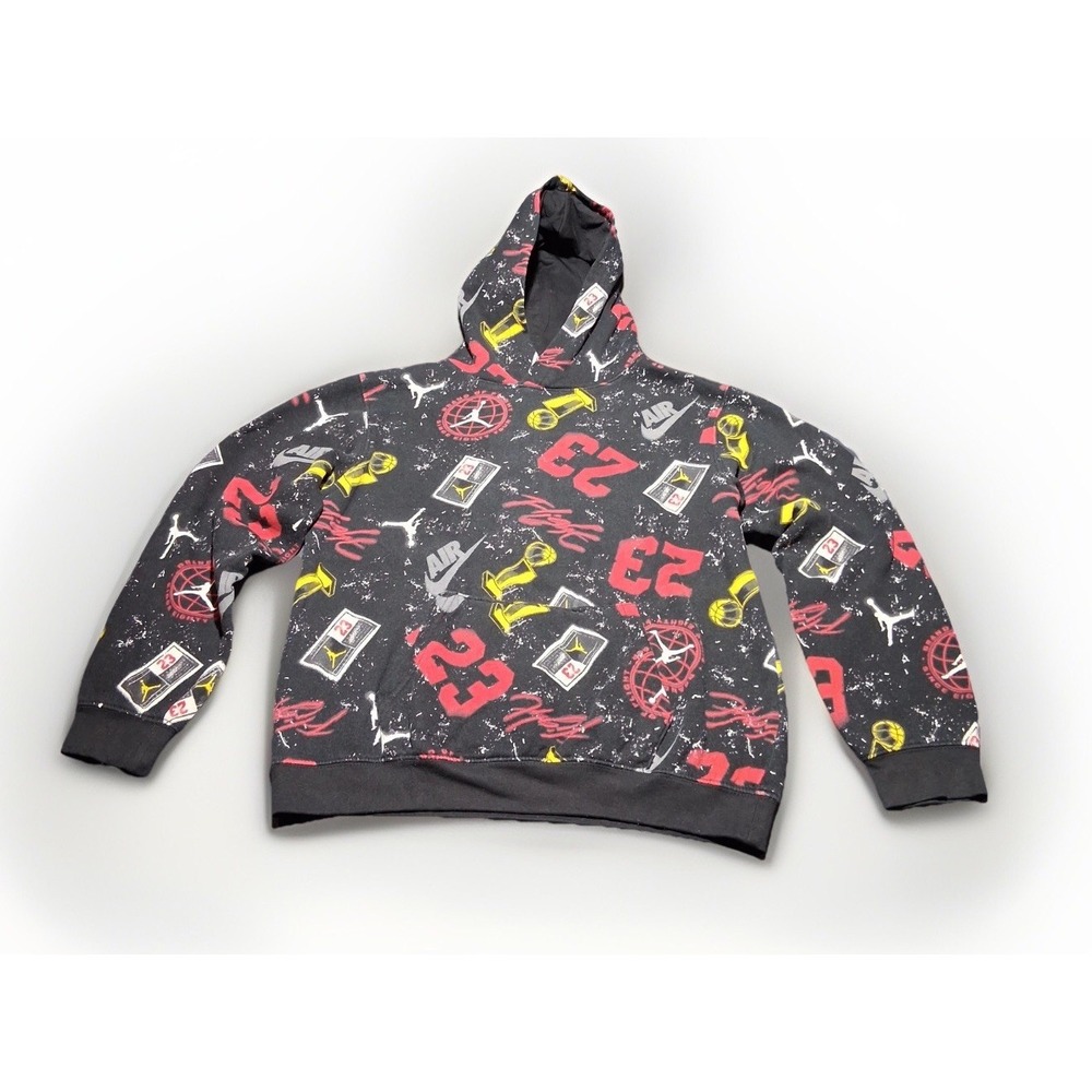 Jordan Boys XL‎ Black All Over Print Jumpman 23 Graphic Fleece Hoodie